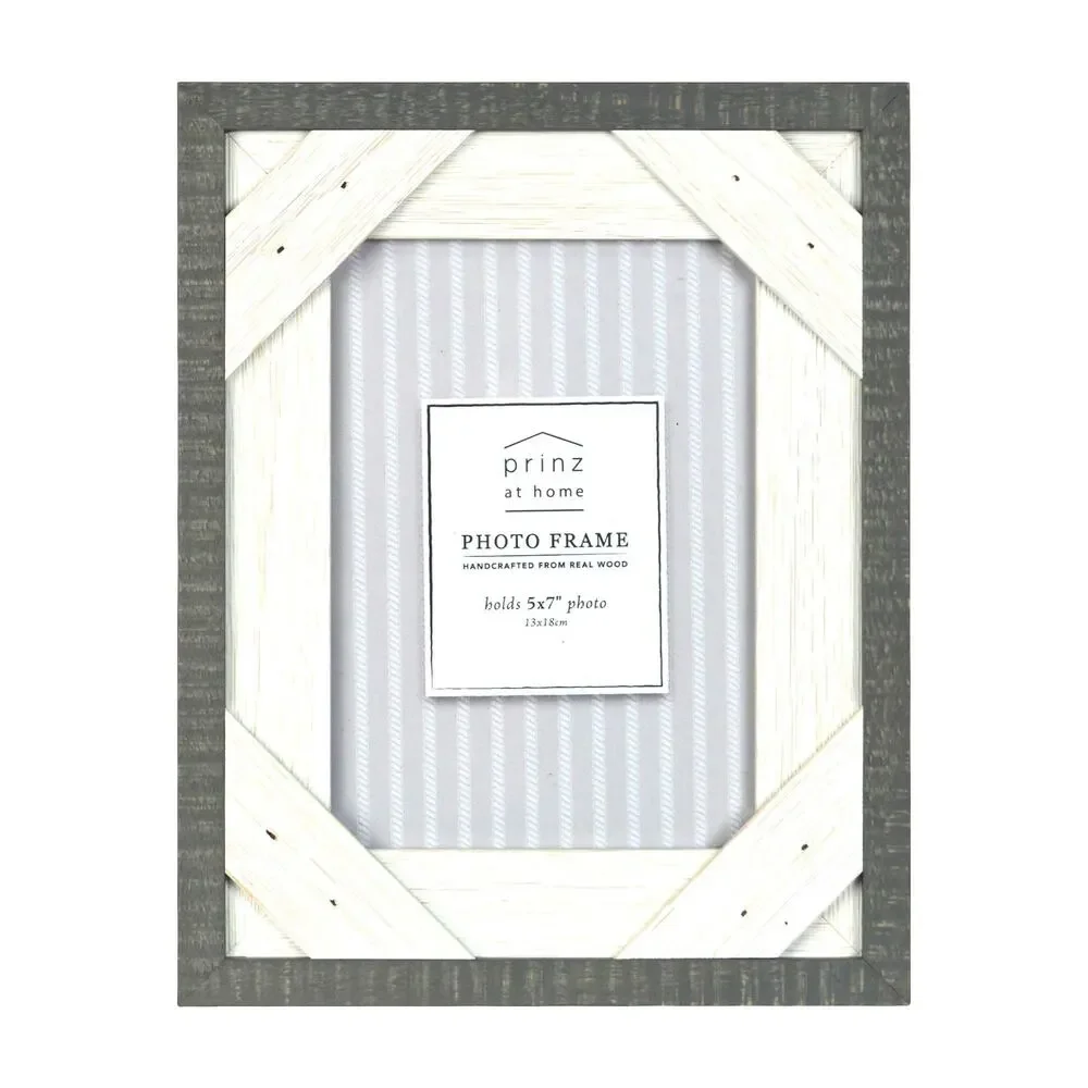 PRINZ Reclaimed 5 x 7 Crosshatch Rustic Wooden Picture Frame, Gray White‎ 5x7